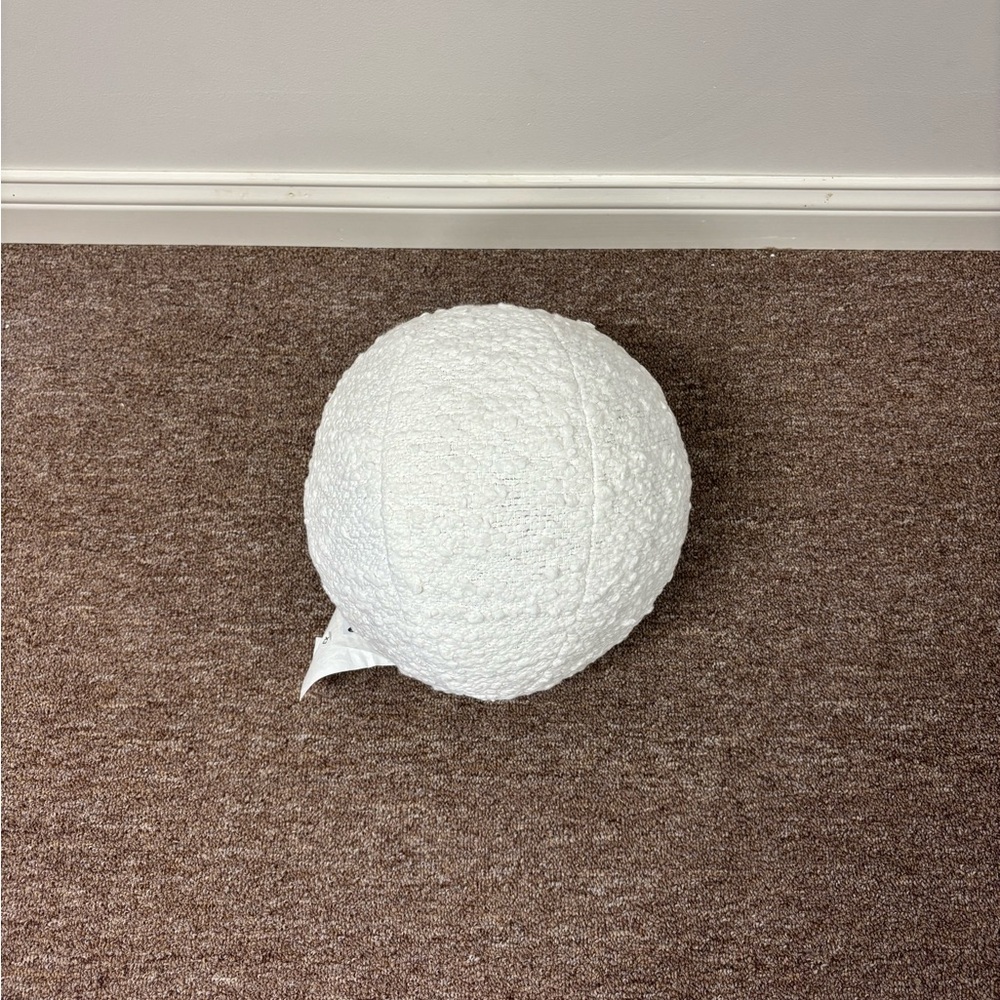 White Boucle Ball Pillow - Decorative Round Throw Cushion for Couch, Sofa & Bed